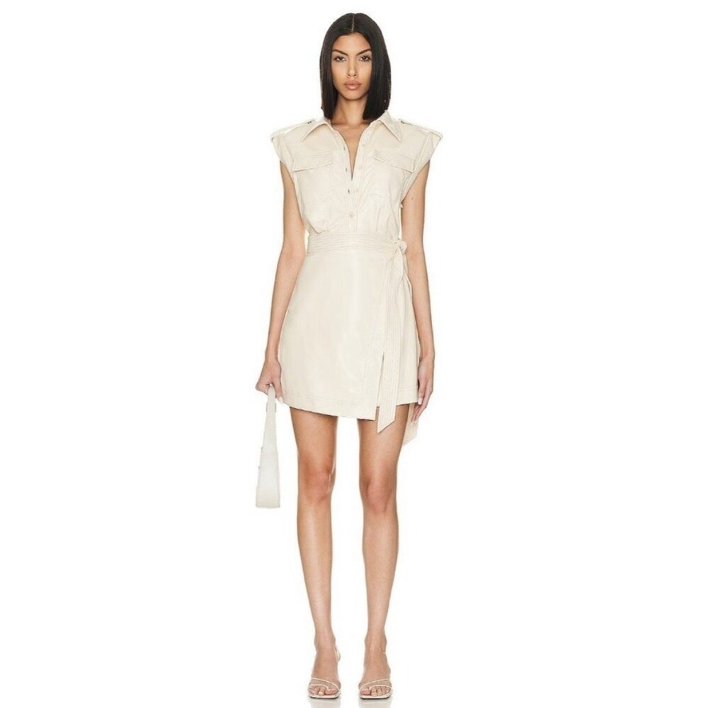 NWT Simkhai Ceramic Lourdes faux leather wrap mini sleeveless dress size 4